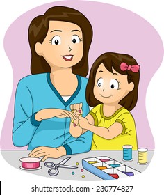 Illustration Featuring a Mother and Daughter Making Homemade Accessories
