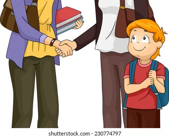 Illustration Featuring a Mother Having a Meeting with Her Son's Teacher