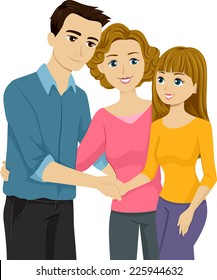 Illustration Featuring a Mother Introducing Her Daughter to Her Stepfather