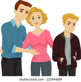 Illustration Featuring a Mother Introducing Her Son to His Stepfather