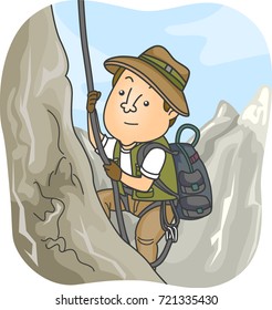 Illustration Featuring a Mountain Climber in Complete Hiking Gear Scaling a Mountain