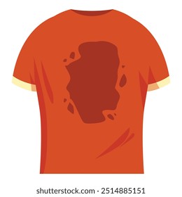 Ilustração com uma camiseta laranja, manchada com um grande ponto marrom, representando a necessidade de lavanderia