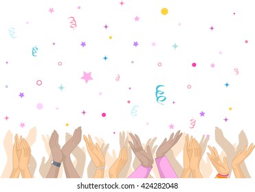 Illustration Featuring An Overjoyed Crowd Clapping As Confetti Rain On Them