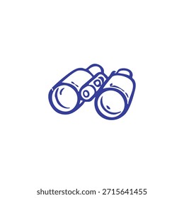 Ilustração com um par de binóculos, desenhado em azul sobre um fundo branco
