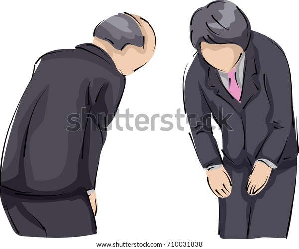 Illustration Featuring A Pair Of Japanese Businessmen Bowing To Each Other