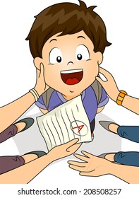 Illustration Featuring a Pair of Parents Congratulating a Kid for His Grade in Class