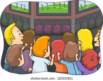 Illustration Featuring People Watching a Sports Event at a Pub