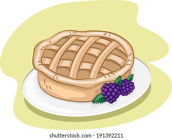 Illustration Featuring a Pie and Some Blackberries on a Plate