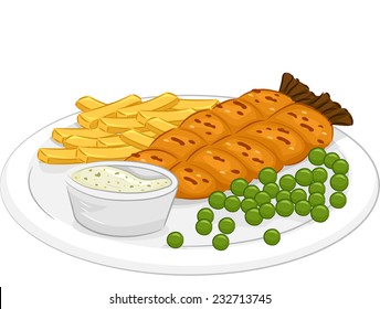 Illustration Featuring a Plate of Fish and Chips