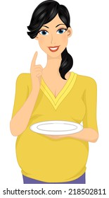 Illustration Featuring a Pregnant Woman Holding an Empty Plate