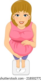 Illustration Featuring a Pregnant Woman Weighing Herself