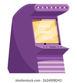 Illustration featuring a purple arcade game standing alone with a yellow screen displaying the menu