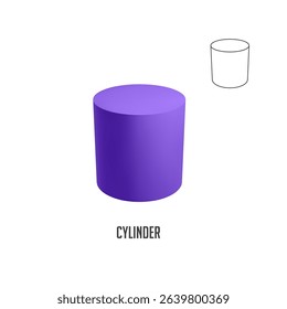 Illustration featuring a purple cylinder alongside its outline, providing a visual representation of the geometric form, ideal for educational materials, presentations, or design projects