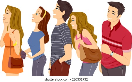 Illustration Featuring a Queue of Excited Teens