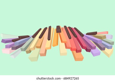 Illustration Featuring Rainbow Colored Piano Keys Spread Out on the Floor