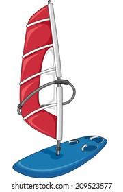 Illustration Featuring a Red and Blue Sailboard