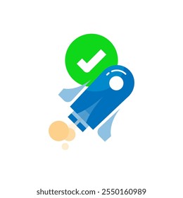 illustration featuring a rocket and a check mark, symbolizing current app version is up to date with no pending updates. The design uses clean and simple to convey clarity, latest version status