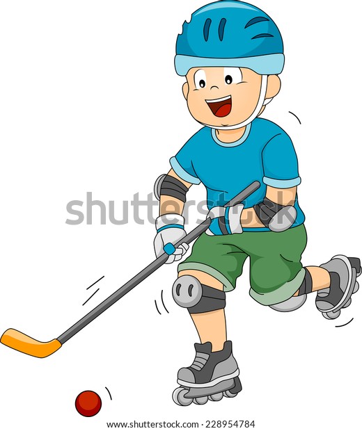 Illustration Featuring a Roller Hockey Player Moving the Ball Across