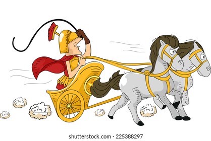 Illustration Featuring a Roman Man Driving a Chariot