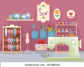 Illustration Featuring a Room Full of Sewing Materials