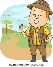 Illustration Featuring A Safari Tour Guide