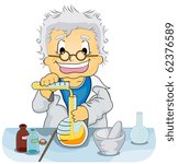 Illustration Featuring a Scientist Experimenting with Chemicals - Vector