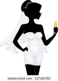 Illustration mit der Silhouette eines Bachelorettes, das ein Glas Wein hält