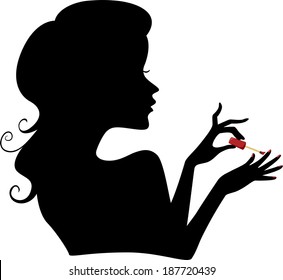 Illustration Featuring the Silhouette of a Girl Applying Nail Polish on Her Nails