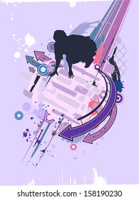 Ilustración que muestra la silueta de un practicante de parkour en un fondo temático
