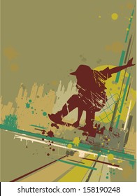 Illustration Featuring the Silhouette of a Skateboarder Against a Grunge Themed Background