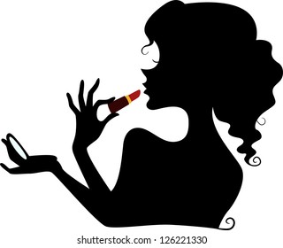 Illustration Featuring the Silhouette of a Woman Applying Lipstick