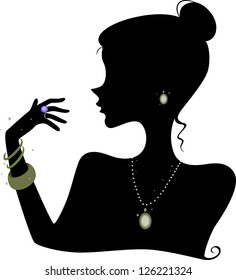 Illustration Featuring the Silhouette of a Woman Wearing Various Accessories