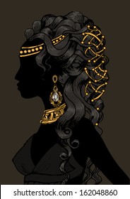 Illustration Featuring the Silhouette of a Woman Wearing Various Accessories
