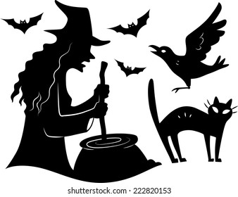 Illustration Featuring the Silhouettes of Different Halloween Characters