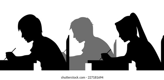 Illustration Featuring the Silhouettes of Students Taking an Exam