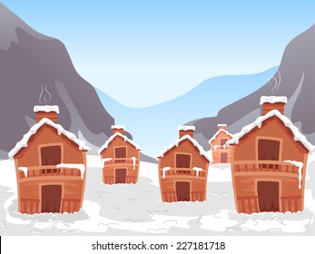 Ilustración que muestra un pueblo de esquí