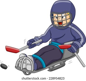 Illustration Featuring A Sledge Hockey Player Moving The Puck Across The Ice