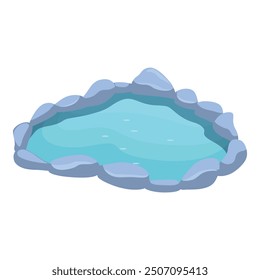 Illustration featuring a small pond surrounded by rocks that is reflecting the blue sky