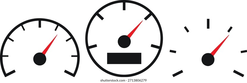 Ilustración con lecturas de mph del velocímetro en el icono moderno del medidor de velocidad y el velocímetro negro que muestra millas por hora y la pantalla en blanco del velocímetro.