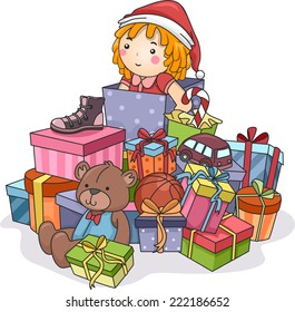 Illustration Featuring a Stack of Christmas Gifts