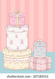 Illustration Featuring Stacks of Boxes with a Shabby Chic Design