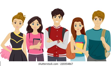 Illustration Featuring Students Representing Different College Cliques