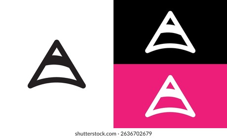 An illustration featuring a stylized black A-shape composed of bold lines and curves on a plain white background. The design is simple and geometric, suitable for various applications.
