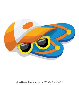 Illustration featuring summer vacation accessories with sunglasses and flip flops representing travel and tourism