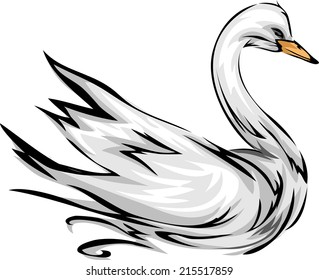 Illustration Featuring a Swan with its Wings Spread Wide