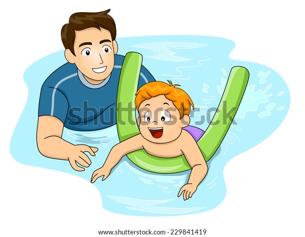男の子に水泳のコーチがレッスンを受ける姿のイラスト のベクター画像素材 ロイヤリティフリー