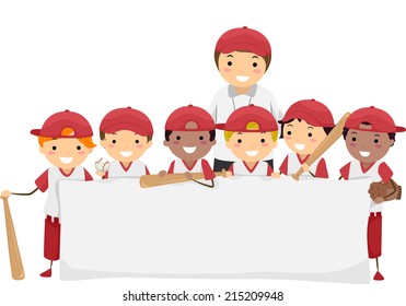 Illustration Featuring a Team of Young Baseball Players Holding a Blank Banner