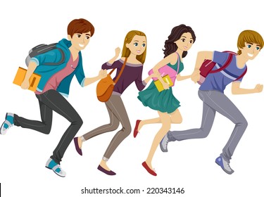 Illustration Featuring Teen Students Running