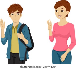 Illustration Featuring a Teenaged Boy Waving Goodbye to His Mom