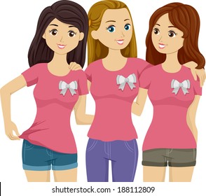 Illustration Featuring Three Beautiful Girls Wearing Identical Pink Shirts